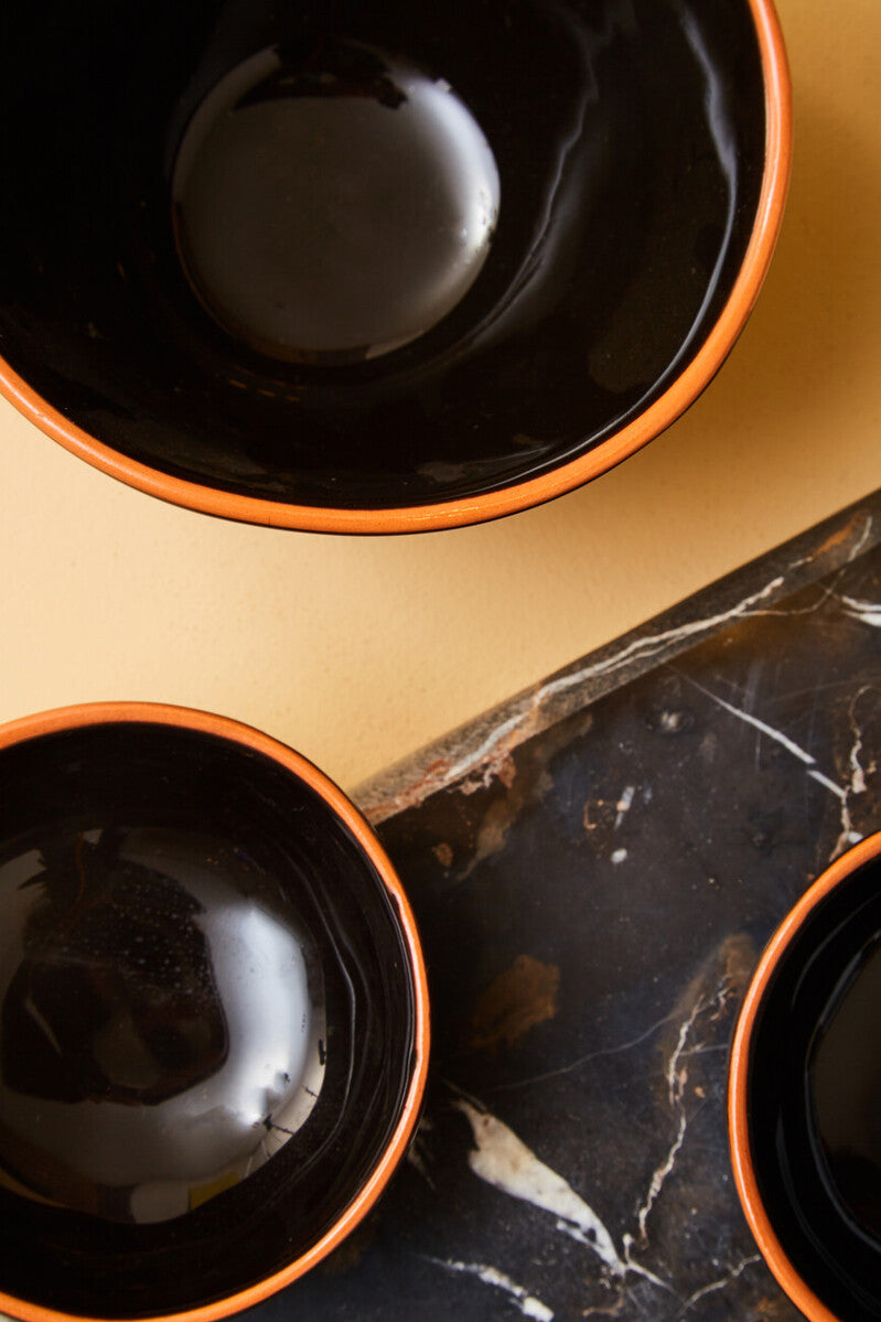 Black Glazed Terracotta Set of 2 Small Bowls | Calisto