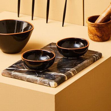 Black Glazed Terracotta Set of 2 Small Bowls | Calisto