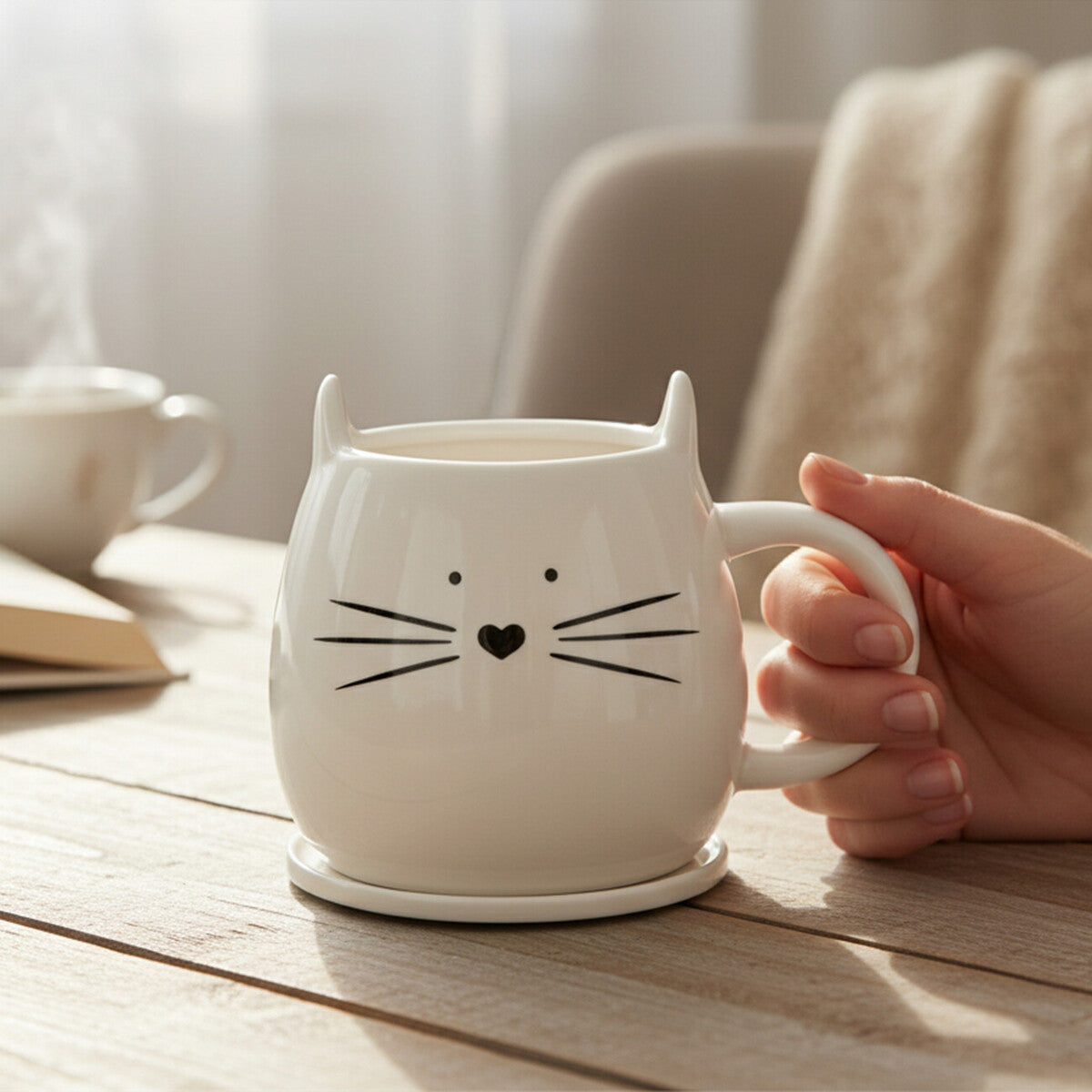 Ivory Cat Mug And Coaster