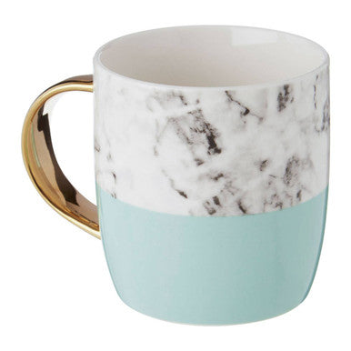 Frosted Deco Marble Effect and Pastel Green Monogram Mug, K