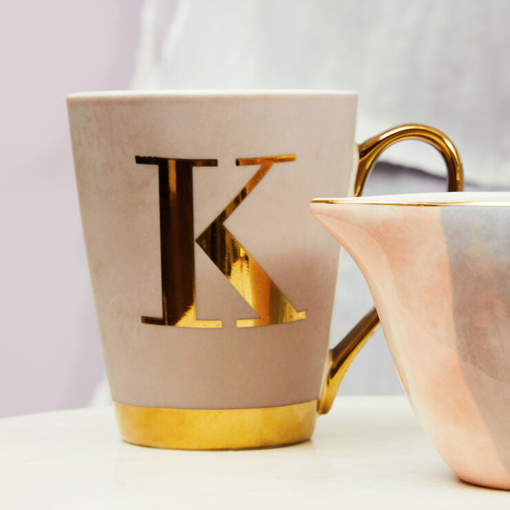 Mimo Pastel Pink Frosted Deco K Letter Monogram Mug