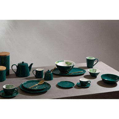 Bali Dark Green Medium Salad Bowl with Leaf Design