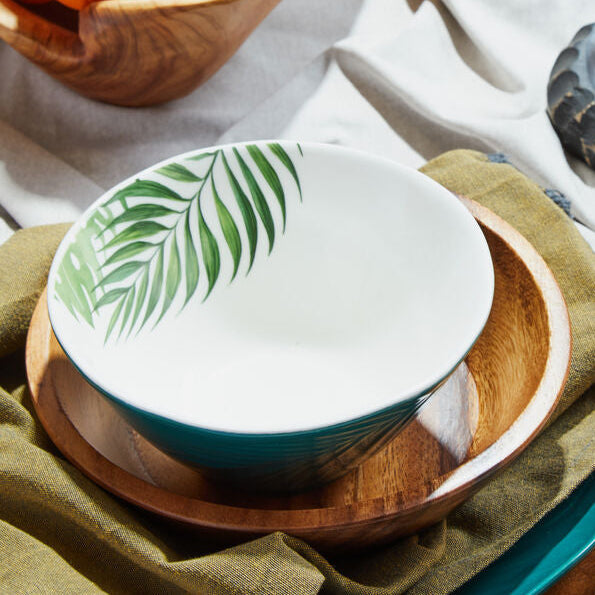 Bali Dark Green Medium Salad Bowl with Leaf Design