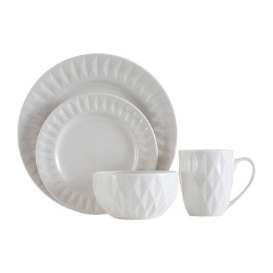 Avie 16 Piece White Embossed Dinner Set