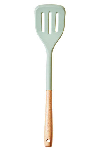 Sage Green Silicone Slotted Turner with Wood Handle | Nova