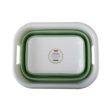 Collapsible Green White Laundry Basket | Averill