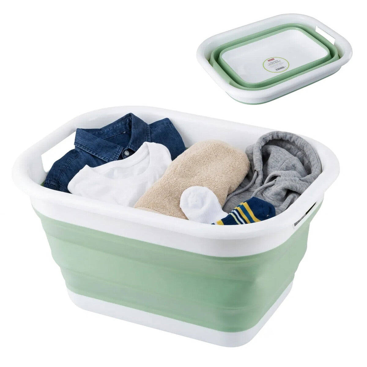 Collapsible Green White Laundry Basket | Averill