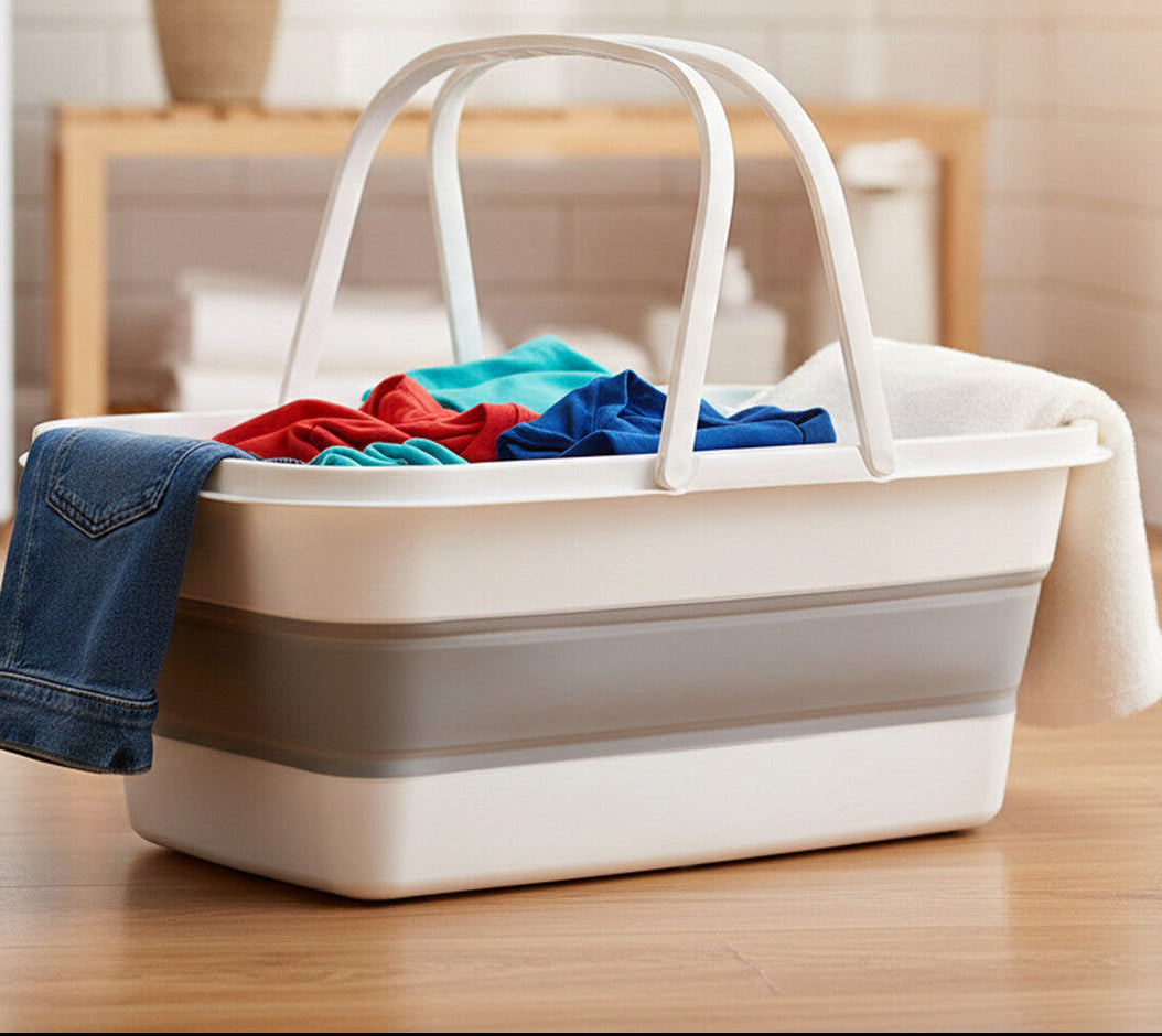 White And Grey Collapsible Basket With Handles | Averill
