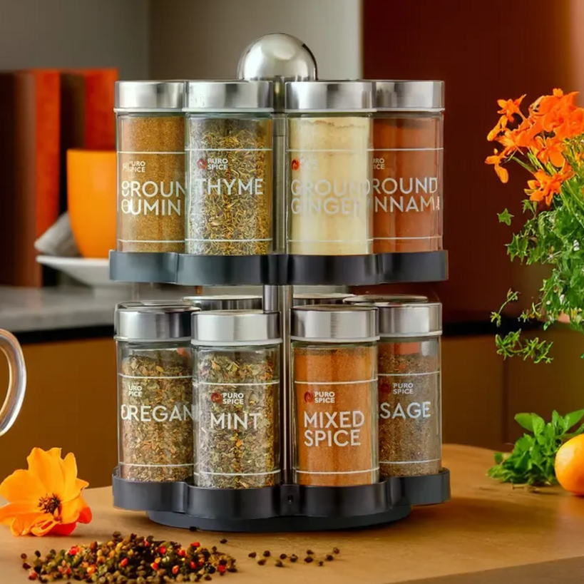 Puro Revolving Spice Rack with 16 Spices and Herbs