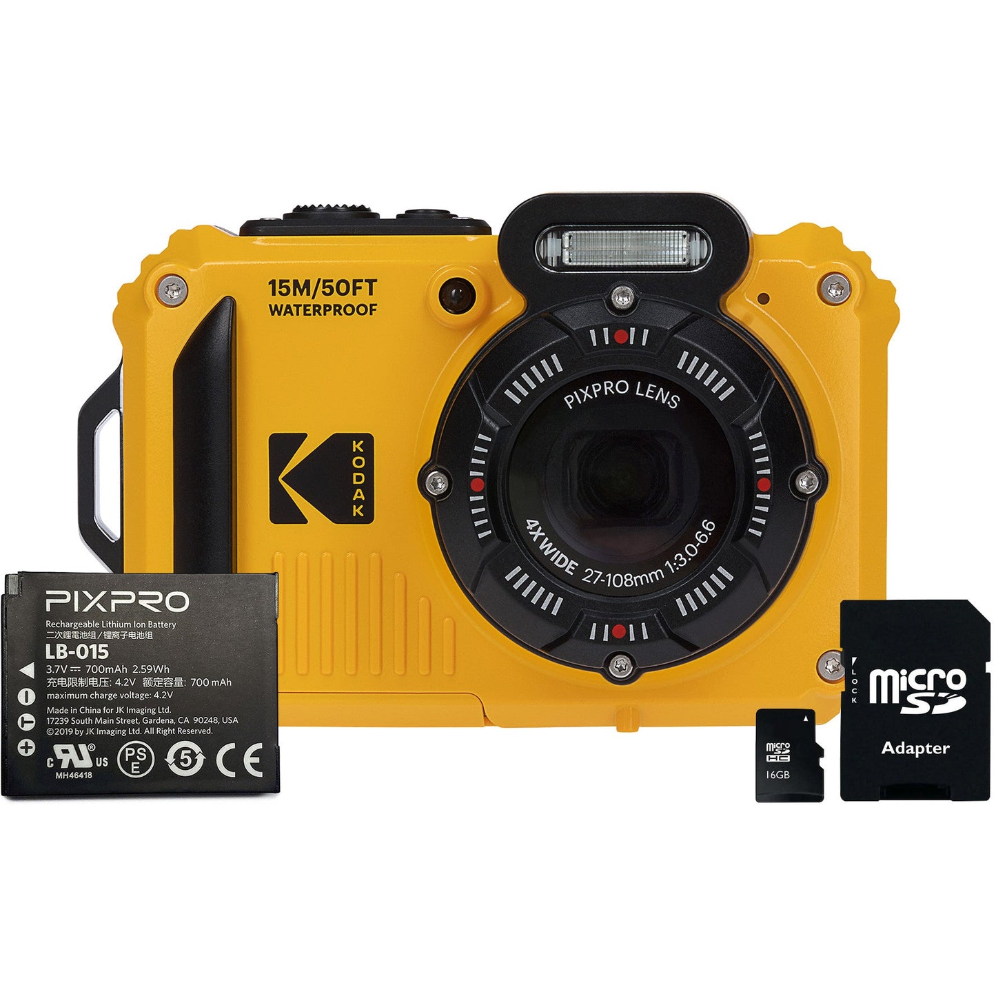 Kodak PIXPRO WPZ2 16MP 4x Zoom Tough Compact Camera - Yellow