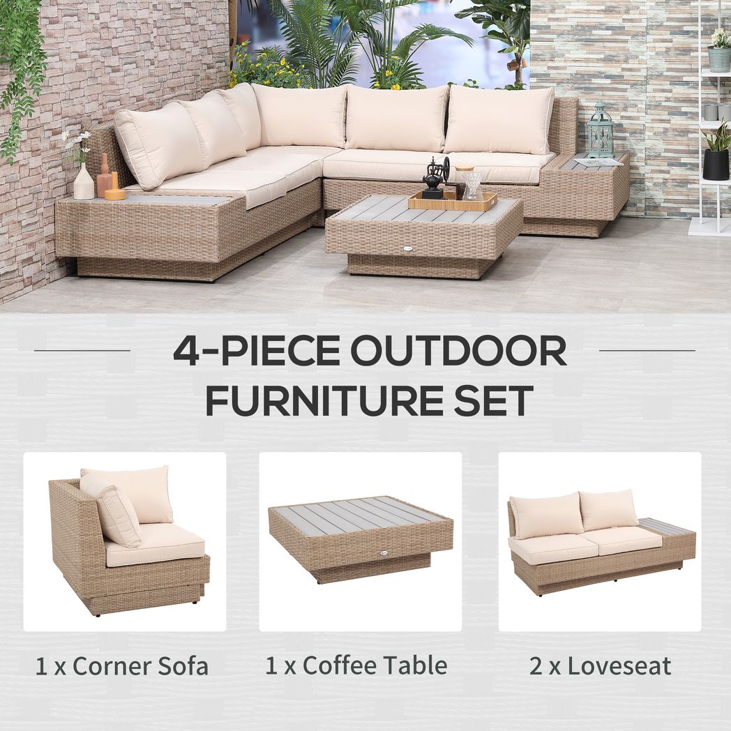 4Pcs Rattan Sofa Garden Set Coffee Table Chairs Loveseat Outdoor w/ Cushion