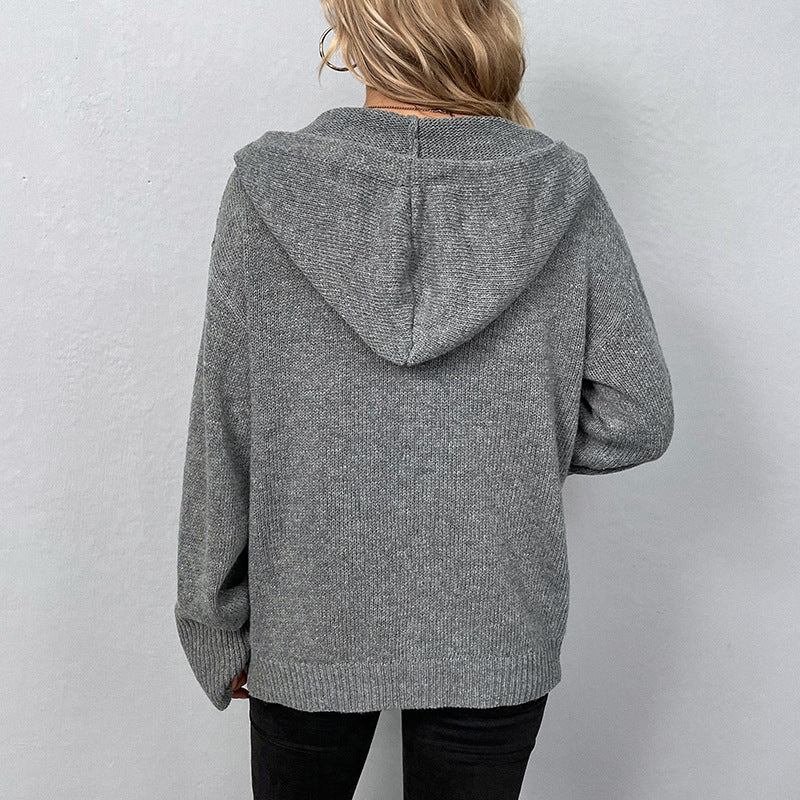 Ins Single-breasted Hooded Sweater Women's Solid Color Cardigan Coat Clothing