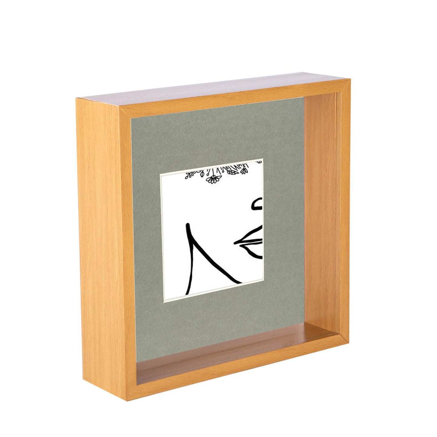 8" x 8" Light Wood 3D Deep Box Photo Frame - with 4" x 4" Mount