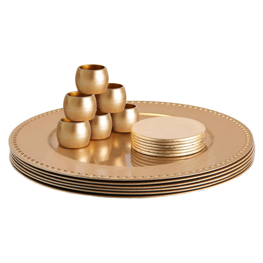 18pc Round Beaded Charger Plates Set - 33cm