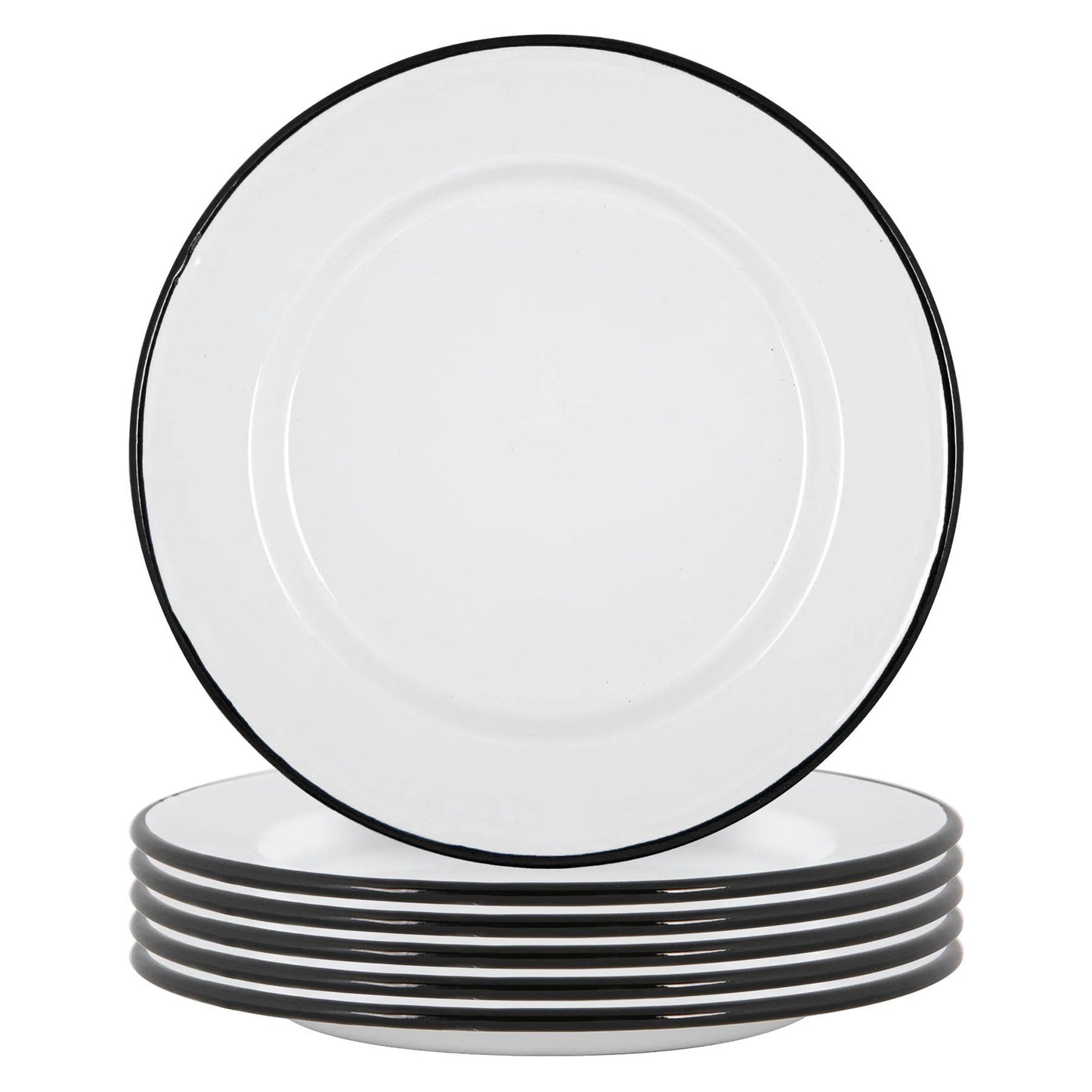25.5cm White Enamel Dinner Plates - Pack of Six