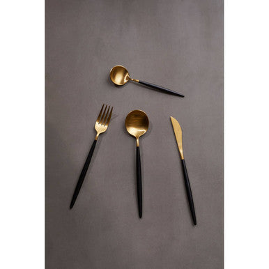 Avie 16 Piece  Black And Matte Gold Cutlery Set