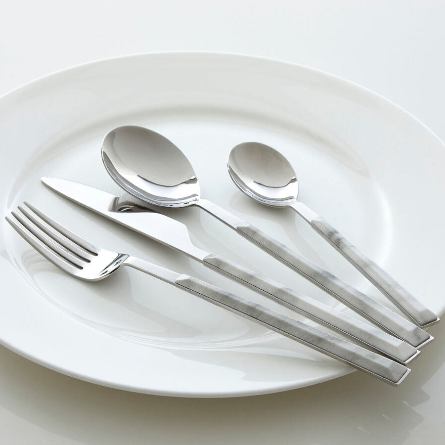 Avie 16 Piece White Faux Marble Cutlery Set