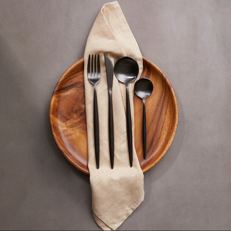 Modern Retro 16 Piece Matte Black Cutlery Set