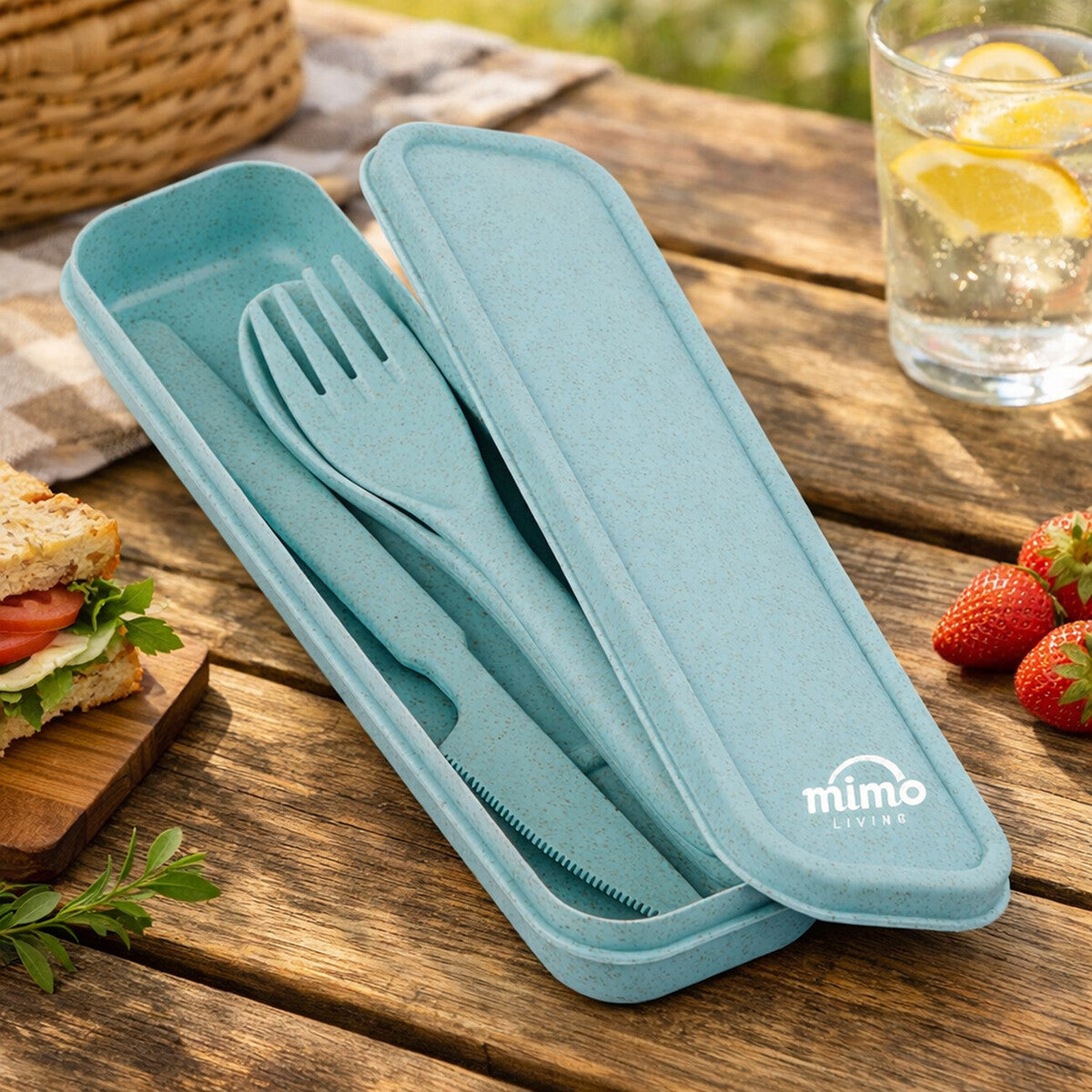 Mimo 3 Piece Mint Wheat Straw Travel Cutlery Set