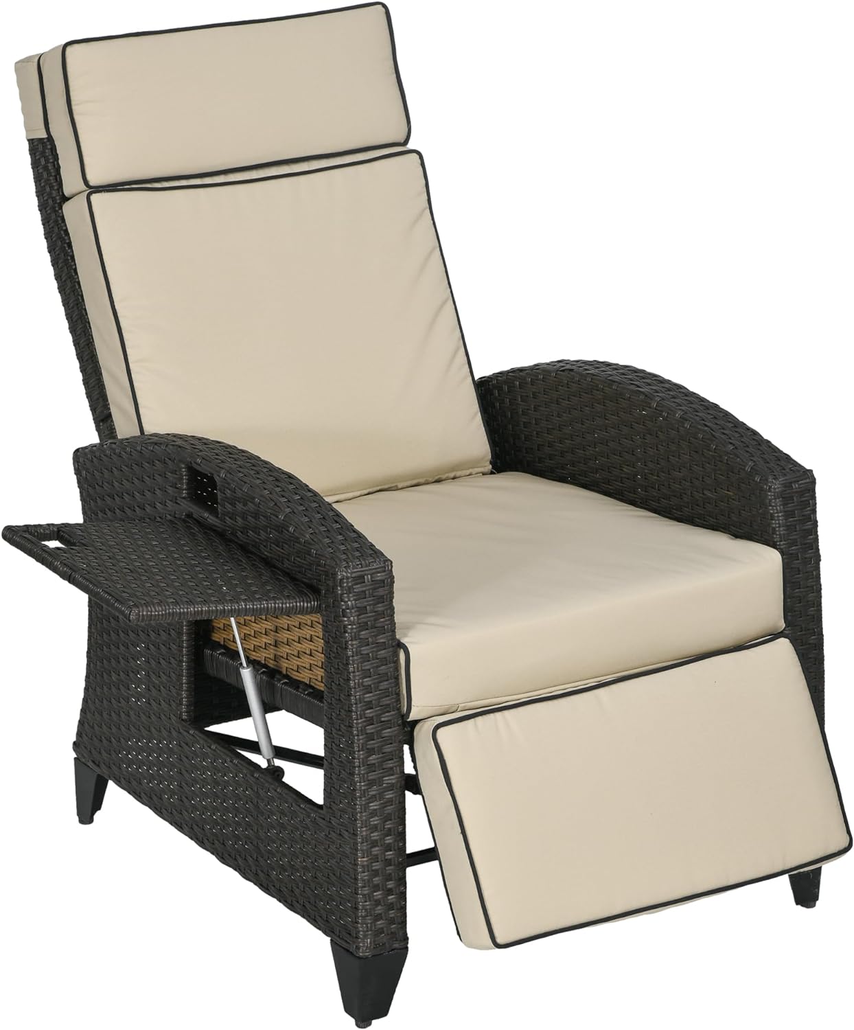 Outsunny Outdoor Recliner Chair with Cushion Rattan Reclining Lounge Chair