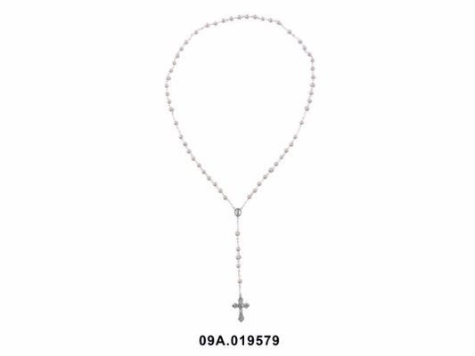 ART. RELIGIOSO - OVAL PEARL AND SILVER ROSARY