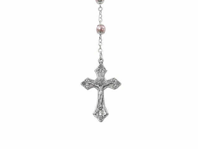 ART. RELIGIOSO - OVAL PEARL AND SILVER ROSARY