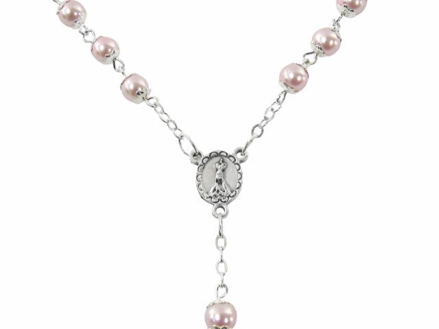 ART. RELIGIOSO - OVAL PEARL AND SILVER ROSARY