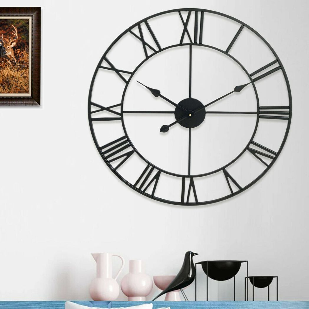 Stunning 60CM Roman Metal Clock in Black: Professional Seller, High-Quality, Attention to Detail. Perfect Statement Piece for any Room!