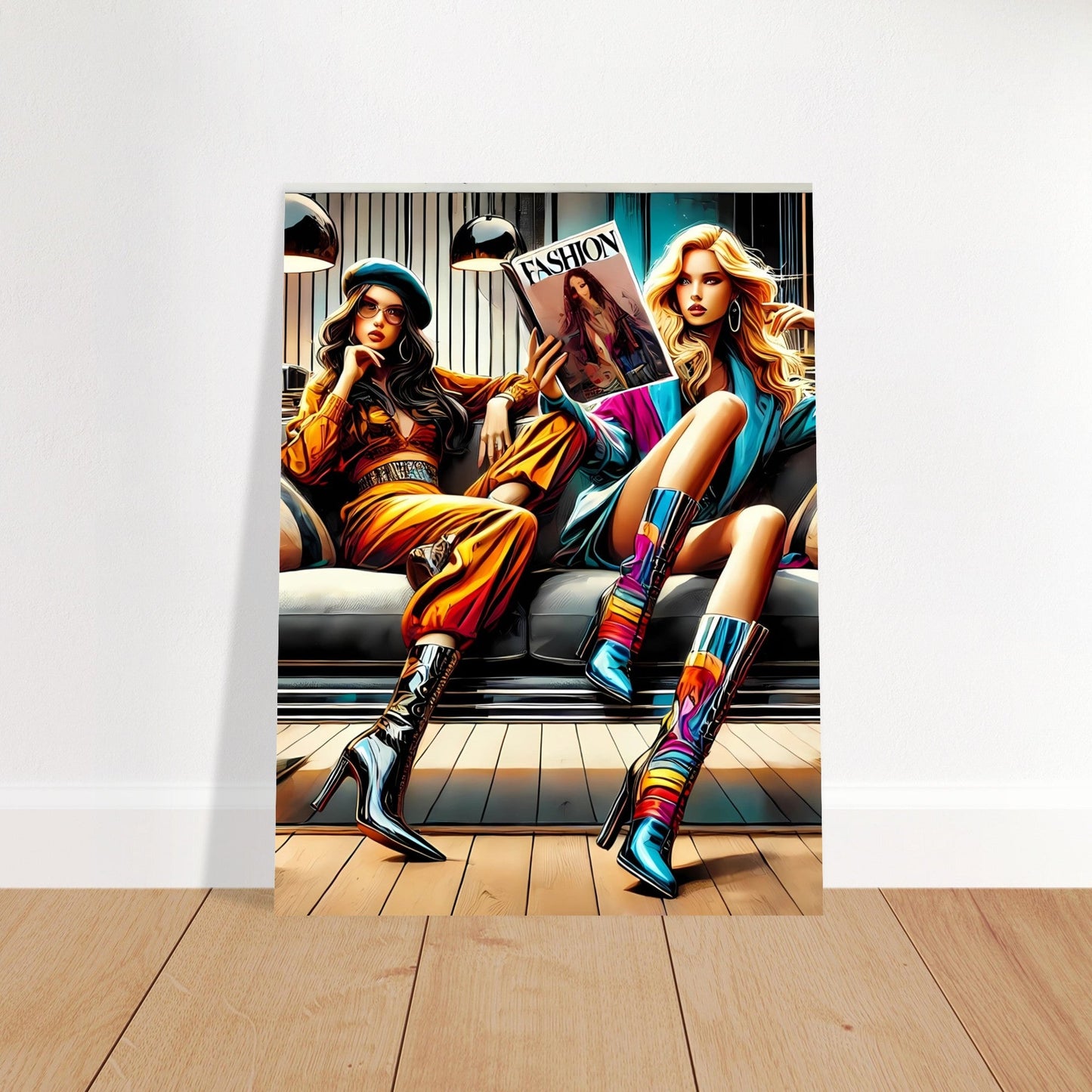 Fashion Lounge Poster – Stylish High Heel & Magazine Scene