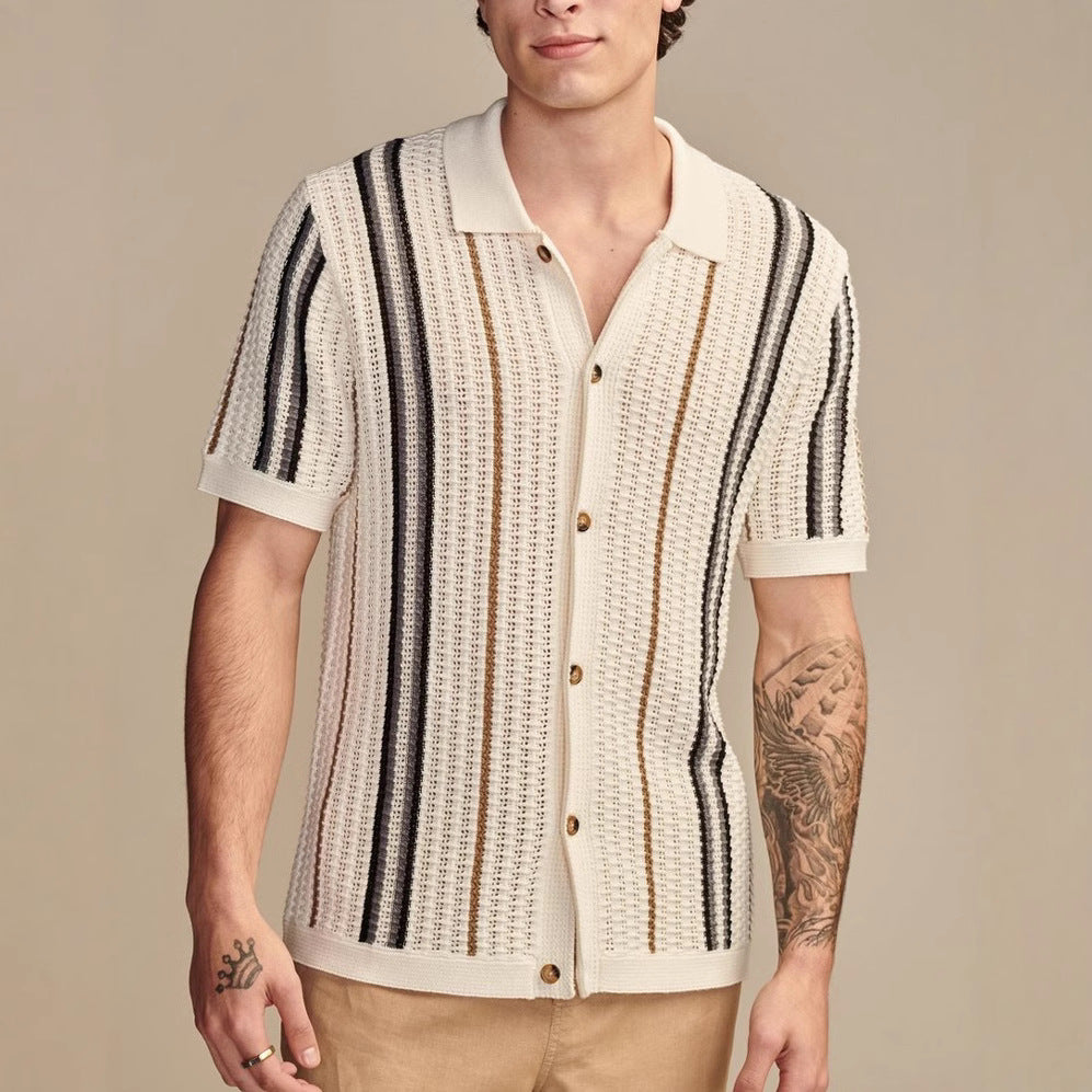 Men's Casual Hollow-out Knitted POLO Cardigan
