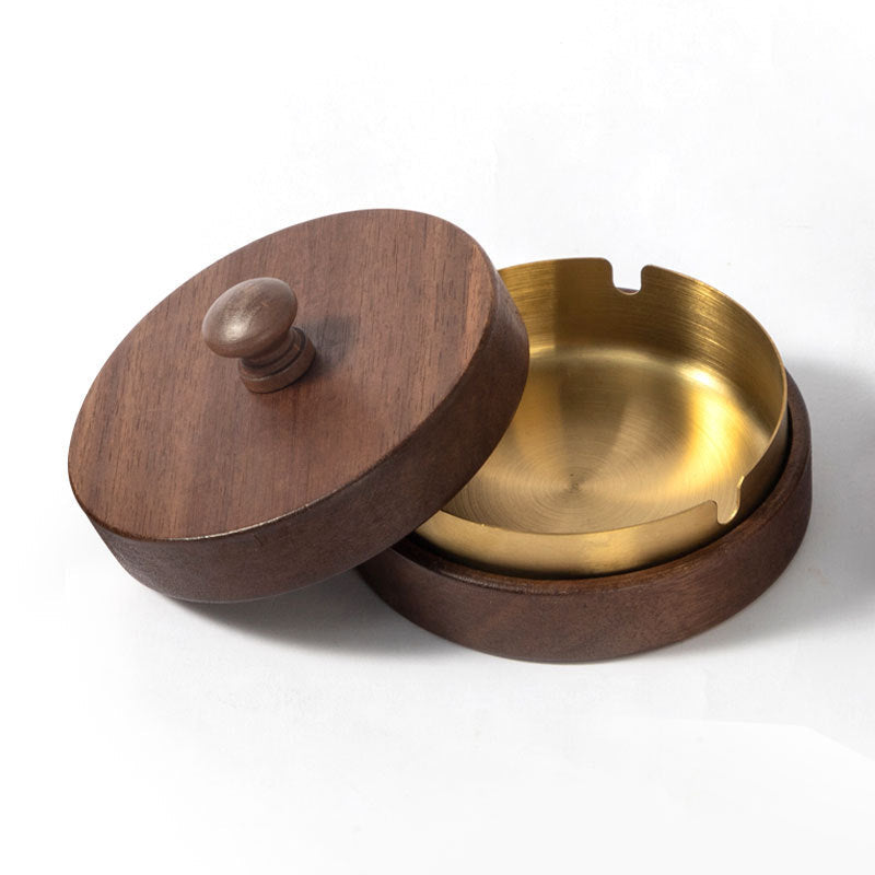 Wooden Trendy Unique Black Walnut Ashtray With Lid
