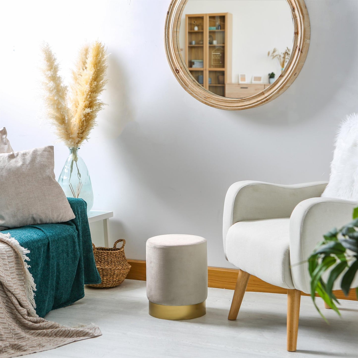 Round Velvet Footstool
