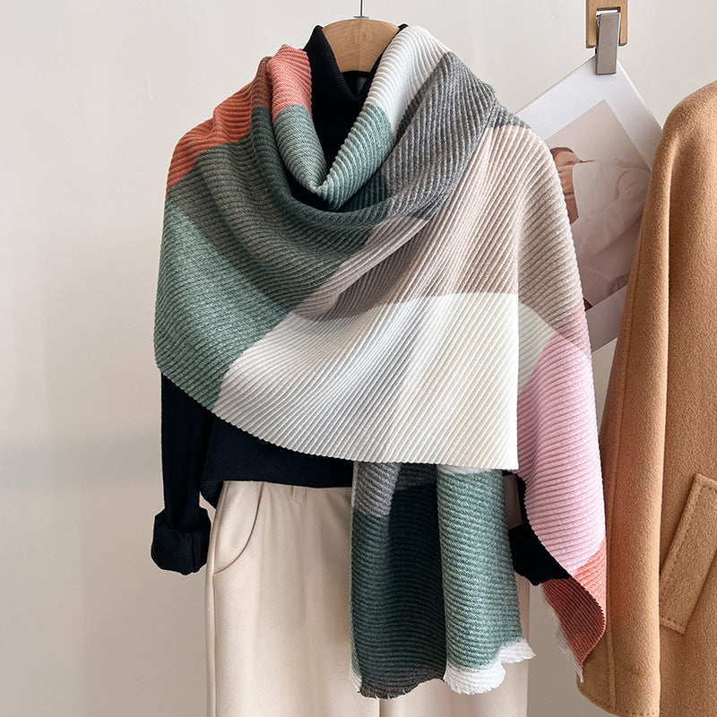 Women's Multicoloured Crinkled Cashmere All-Matching Shawl