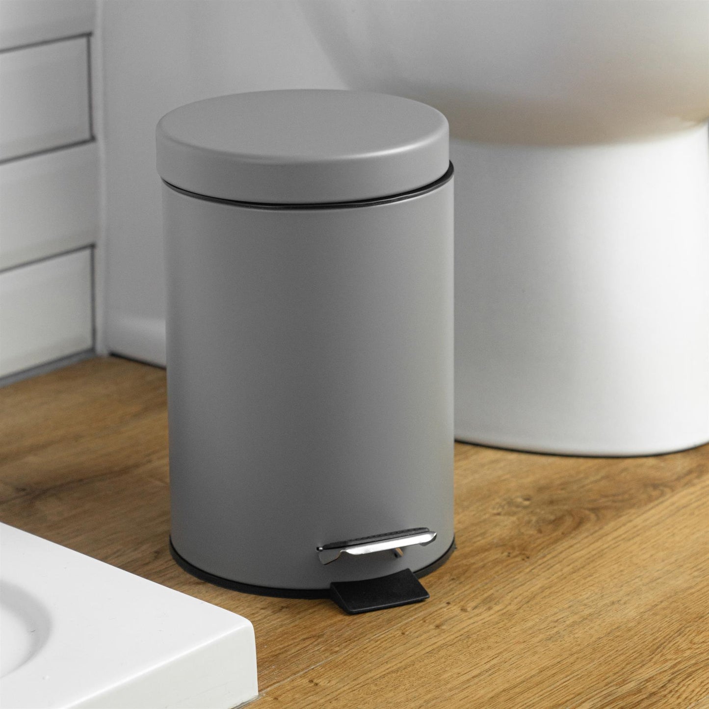 3L Grey Round Stainless Steel Bathroom Pedal Bin