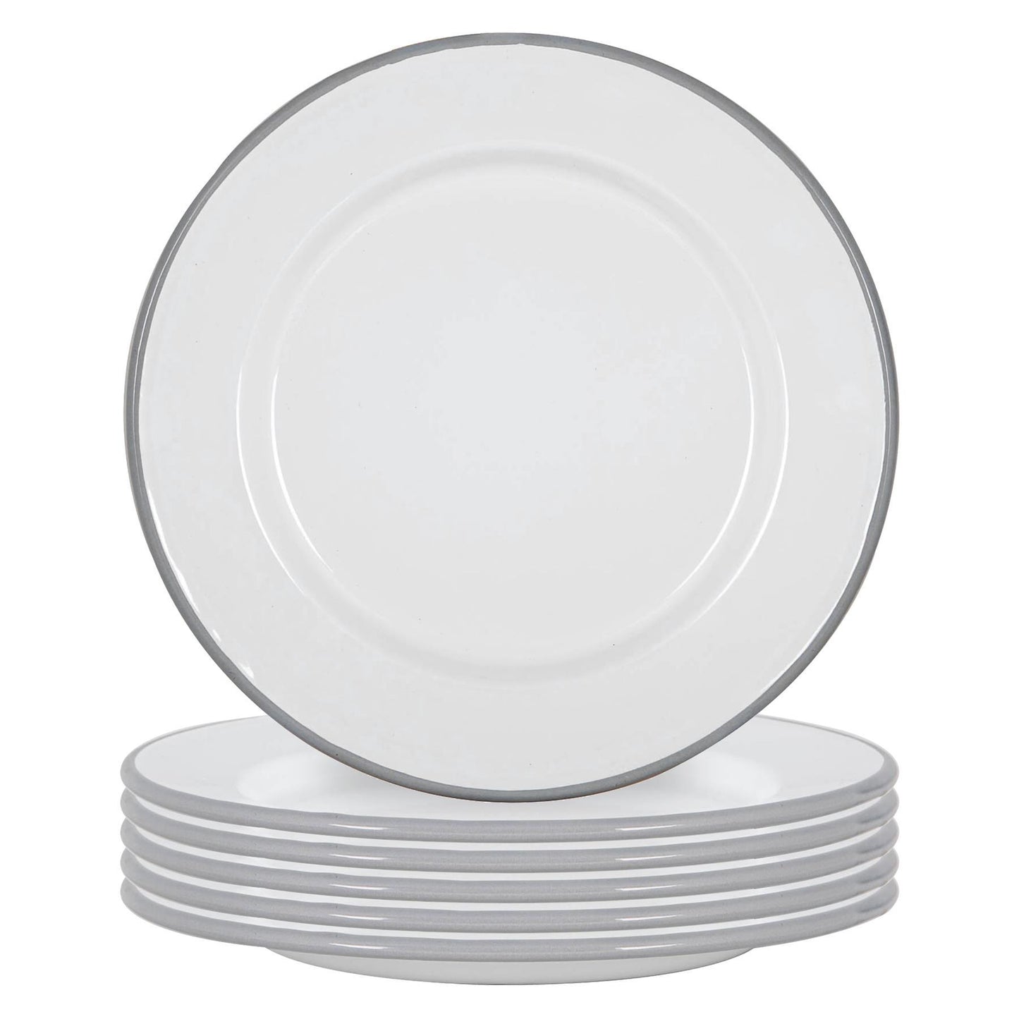 25.5cm White Enamel Dinner Plates - Pack of Six