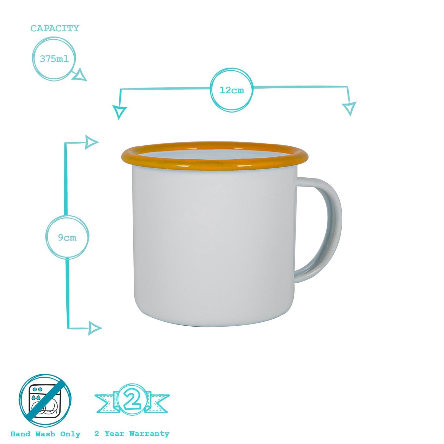 375ml White Enamel Mugs - Pack of Six