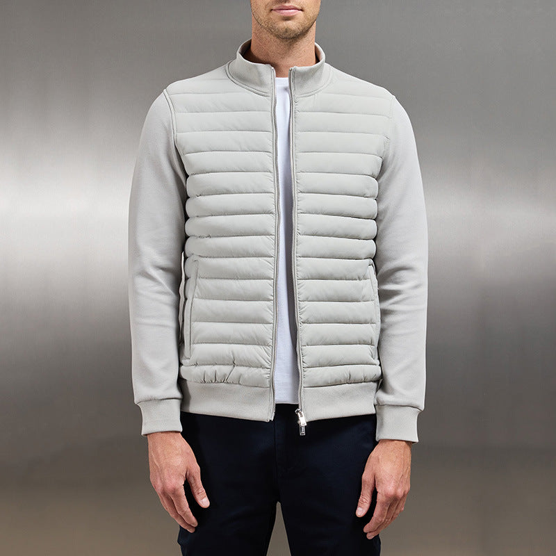 Lightweight Stand Collar Coat For Men Fashion Stitching Knitted Jacket Winter Outwear