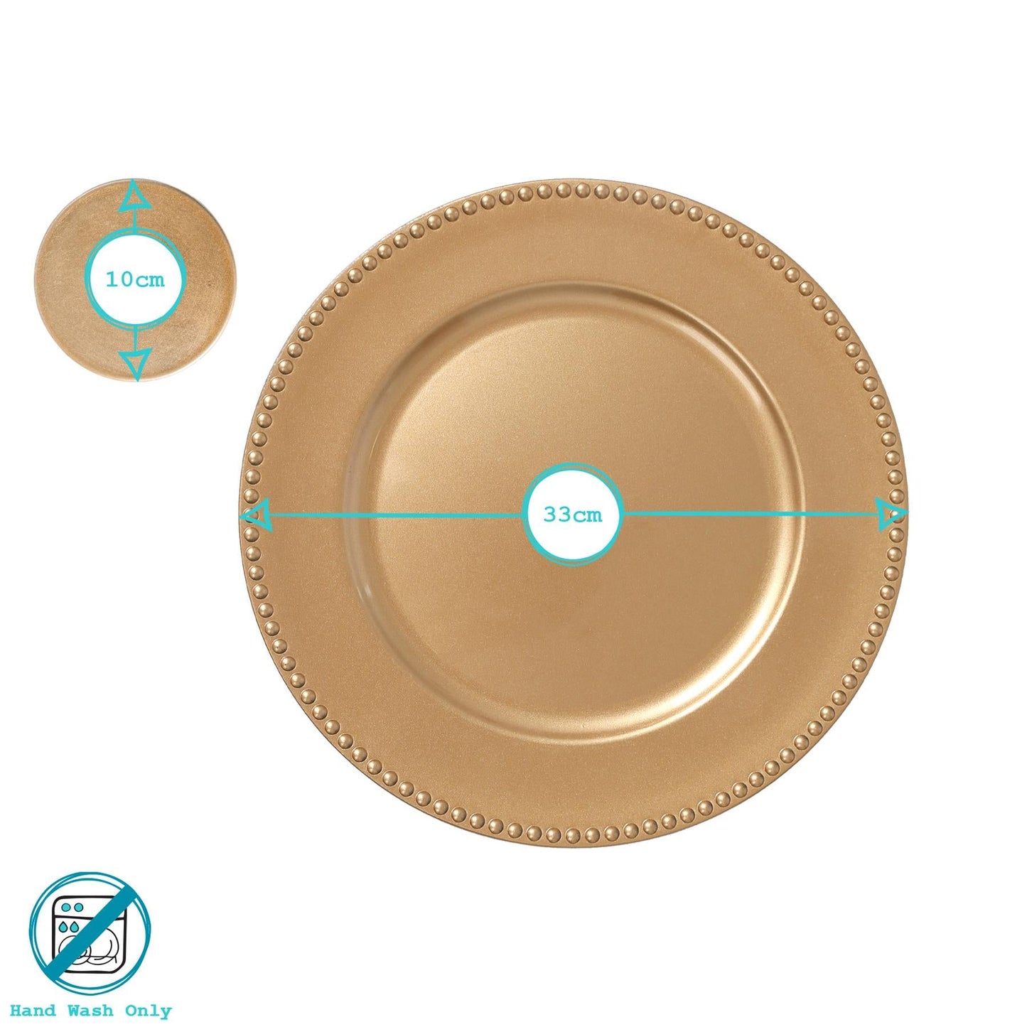 12pc Round Beaded Charger Plates Set - 33cm