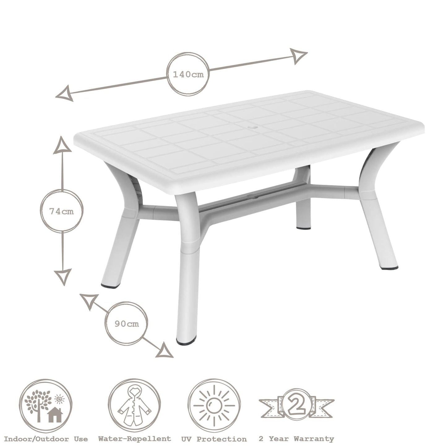 Four-Seater Rectangular Tulip Plastic Garden Dining Table 140cm x 90cm