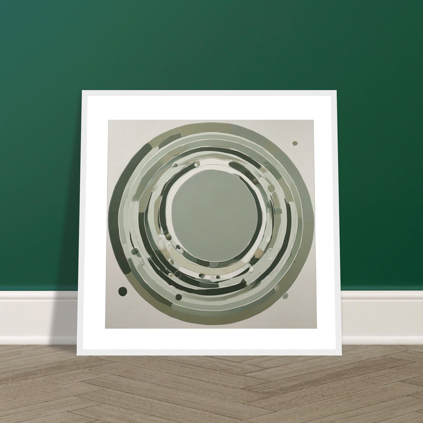 Sage Green Circular Abstract Framed Poster – Minimalist Geometric Wall Art
