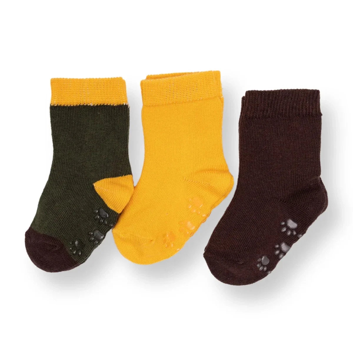 HelloBaby Boys 3-Pack Non-Slip Baby Socks - Khaki