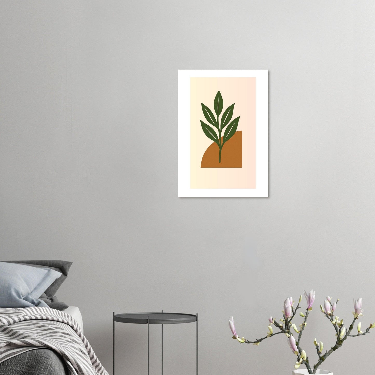 Green Leaf Botanical Wall Art – Minimal Plant Print with Terracotta Accent, Boho Decor