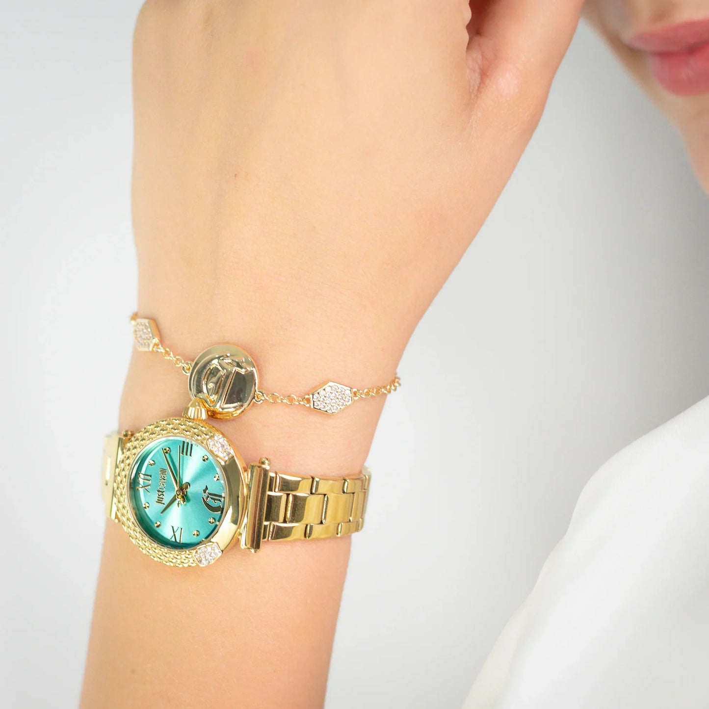 Just Cavalli Women's Gold Watch, Turquoise Dial | Jc1l332m0065