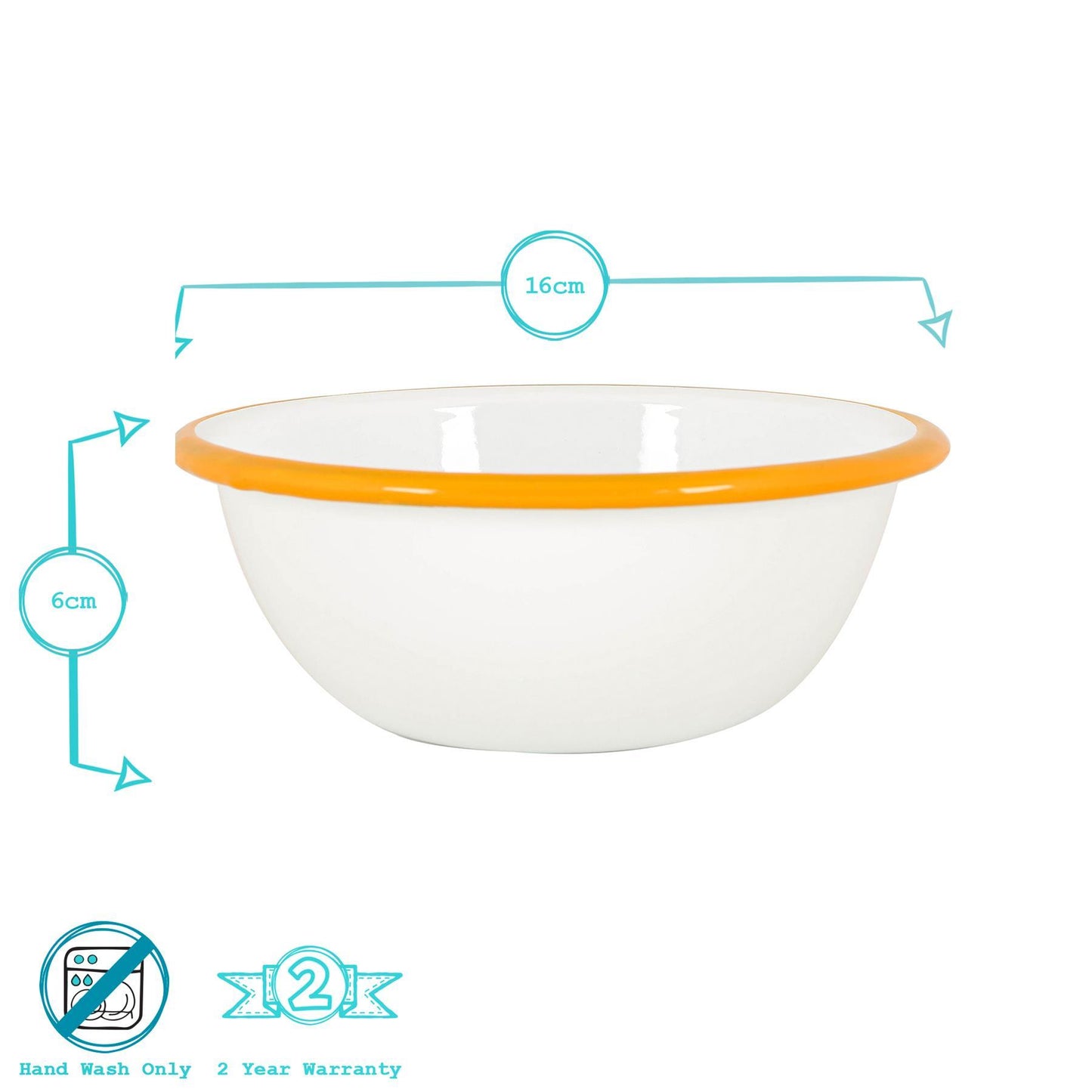 16cm White Enamel Bowls - Pack of Six