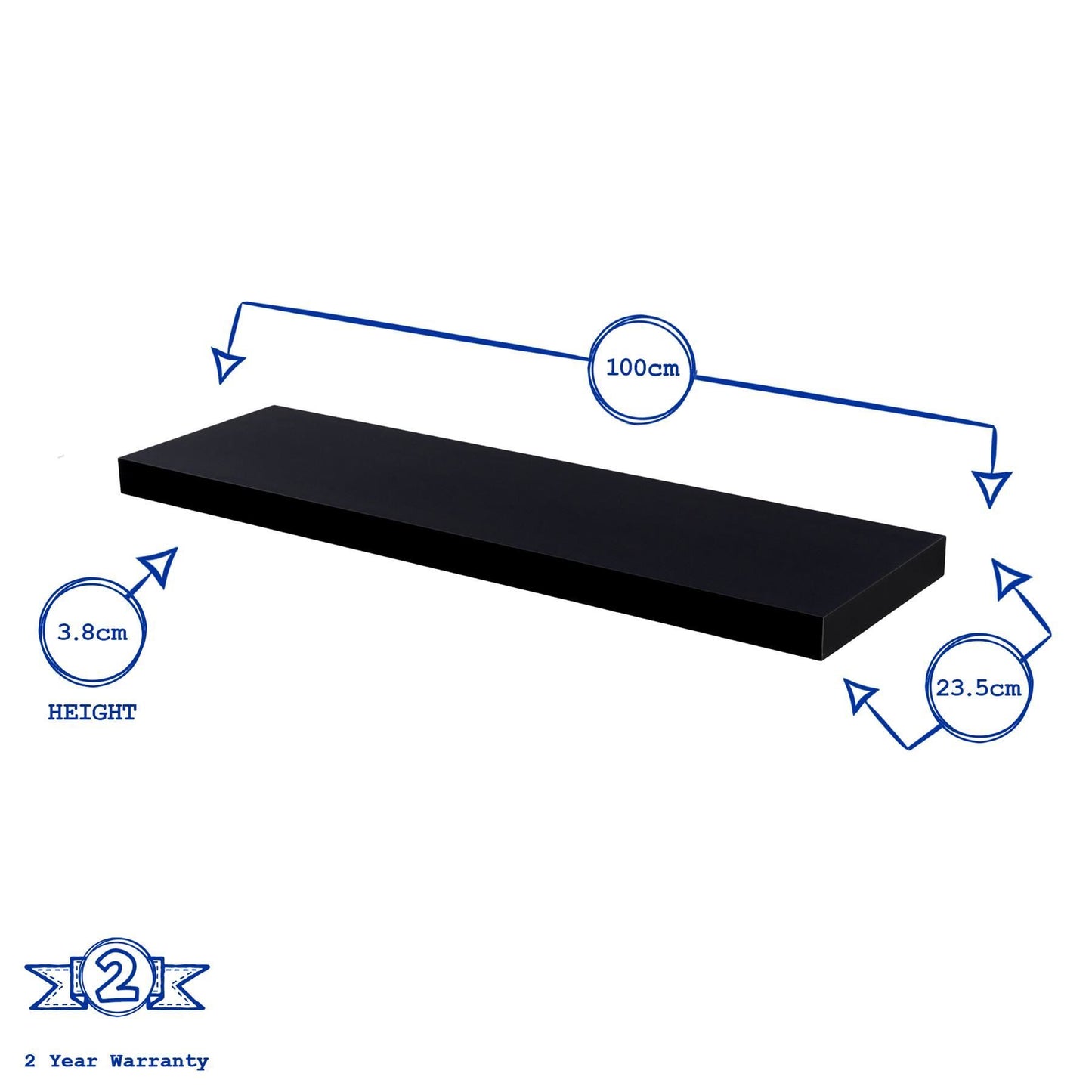 100cm Black Modern Floating Shelf