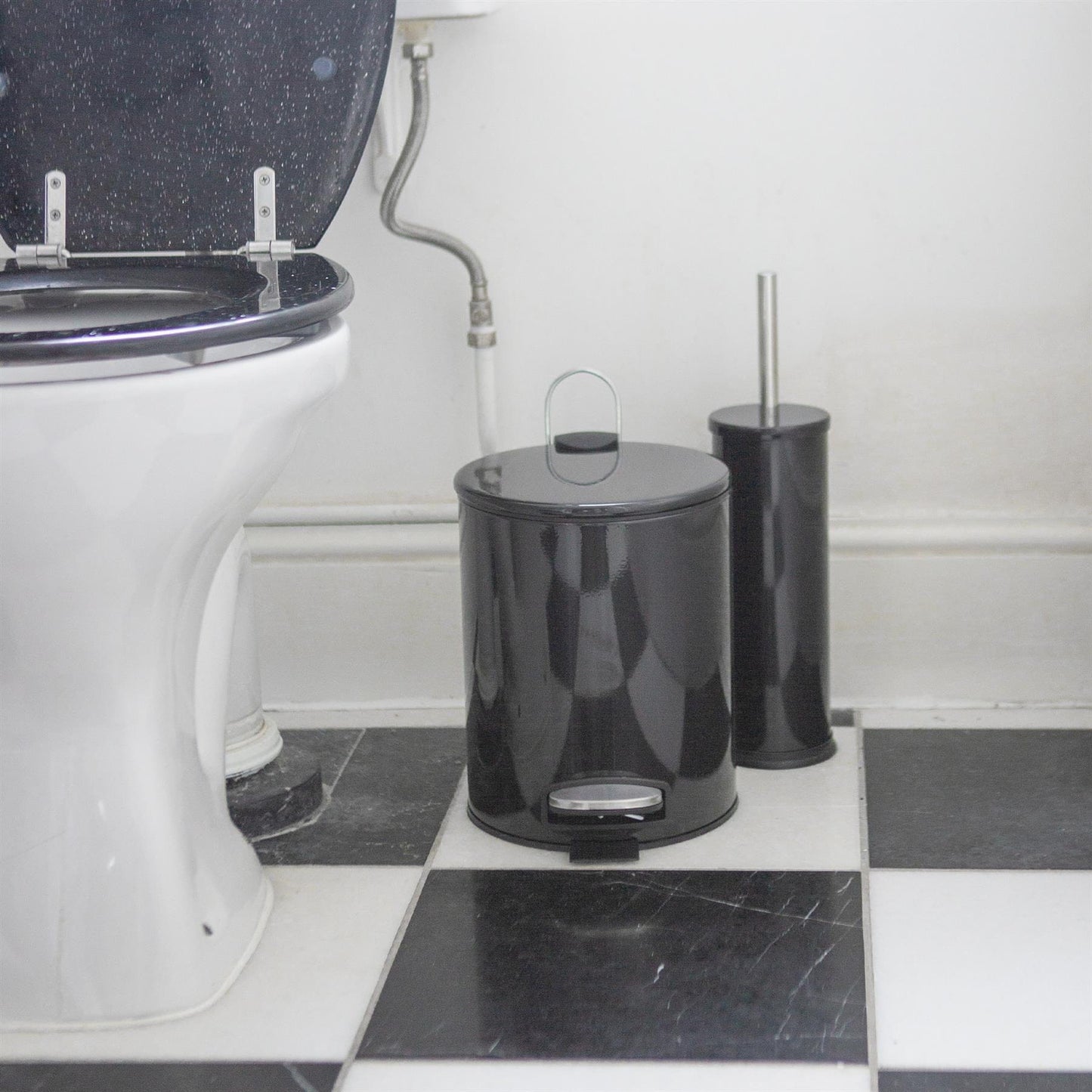 5L Black Round Stainless Steel Pedal Bin
