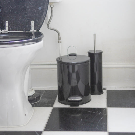 5L Black Round Stainless Steel Pedal Bin