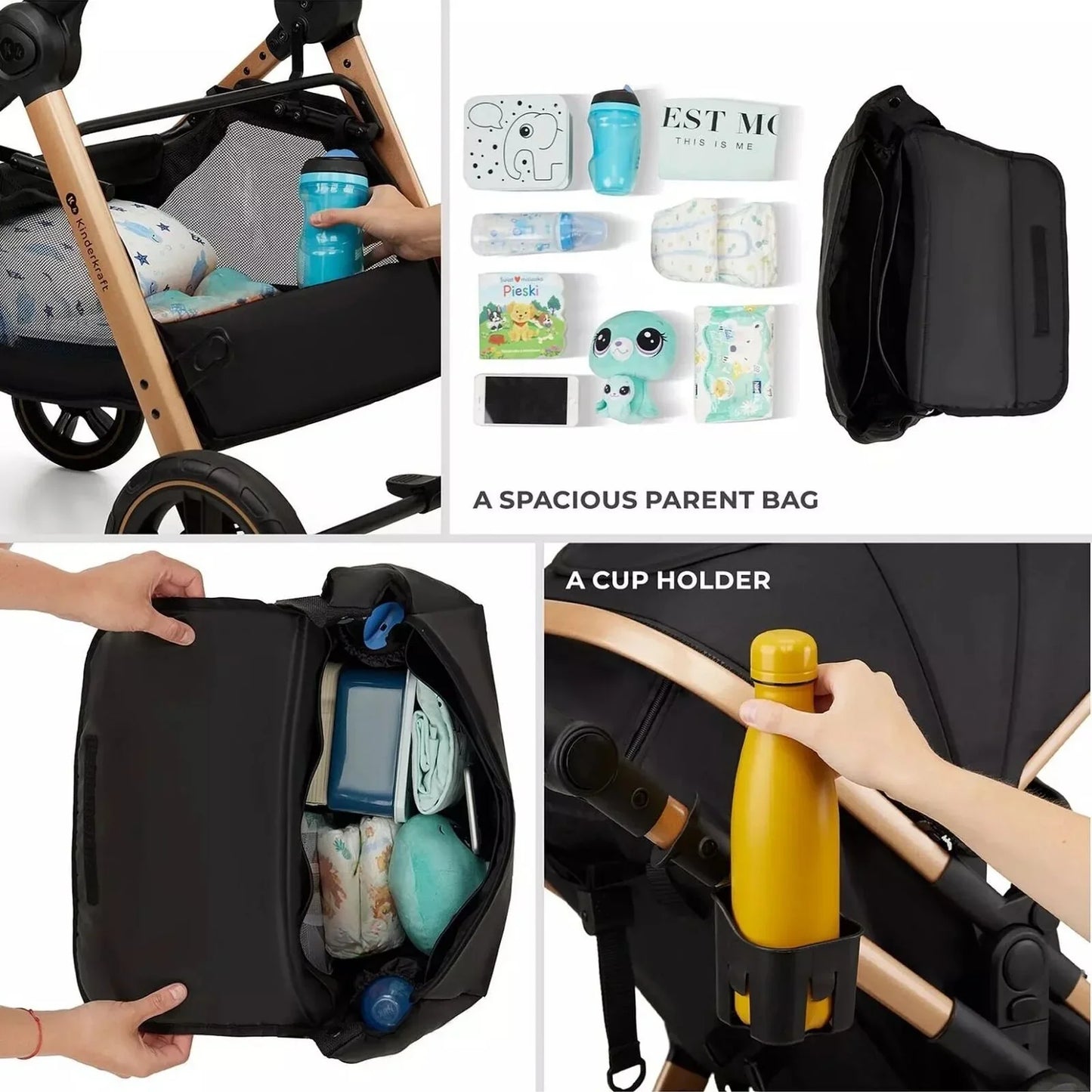 Kinderkraft Esme Pro 3-in-1 Travel System with Mink Pro Car Seat - Sand Beige