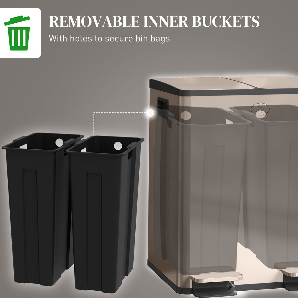 HOMCOM 2 x 20L Dual Kitchen Bin Pedal Bin for Recycling and Waste
