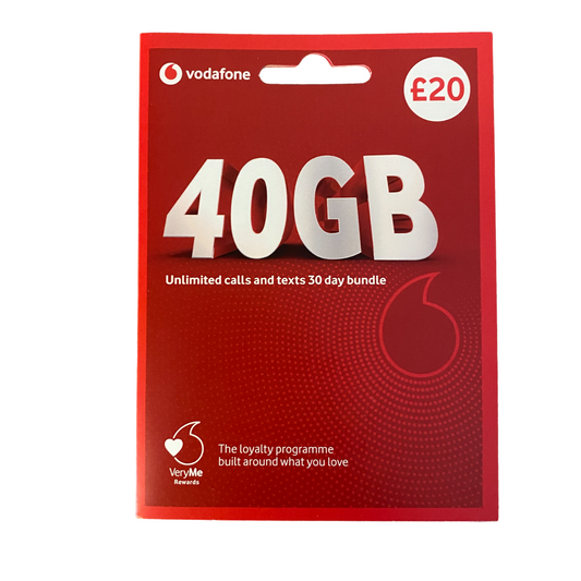Vodafone Pay As You Go Sim Card 30 Day Bundle - £20